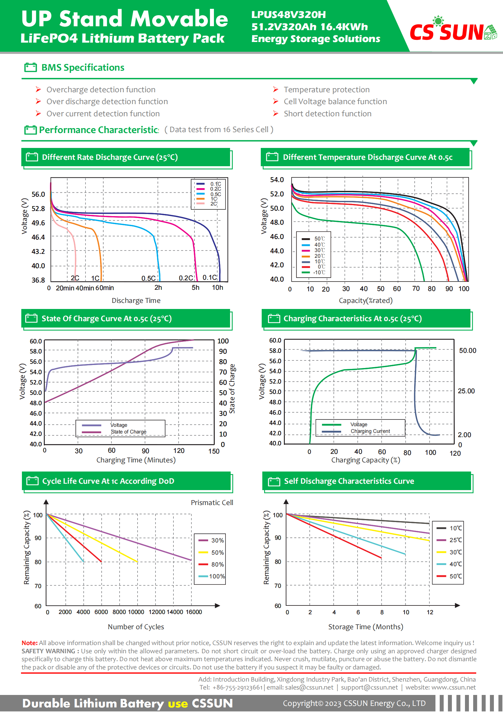 CSSUN LPUS48V320H 51.2V320Ah UP Stand LiFePo4 Battery
