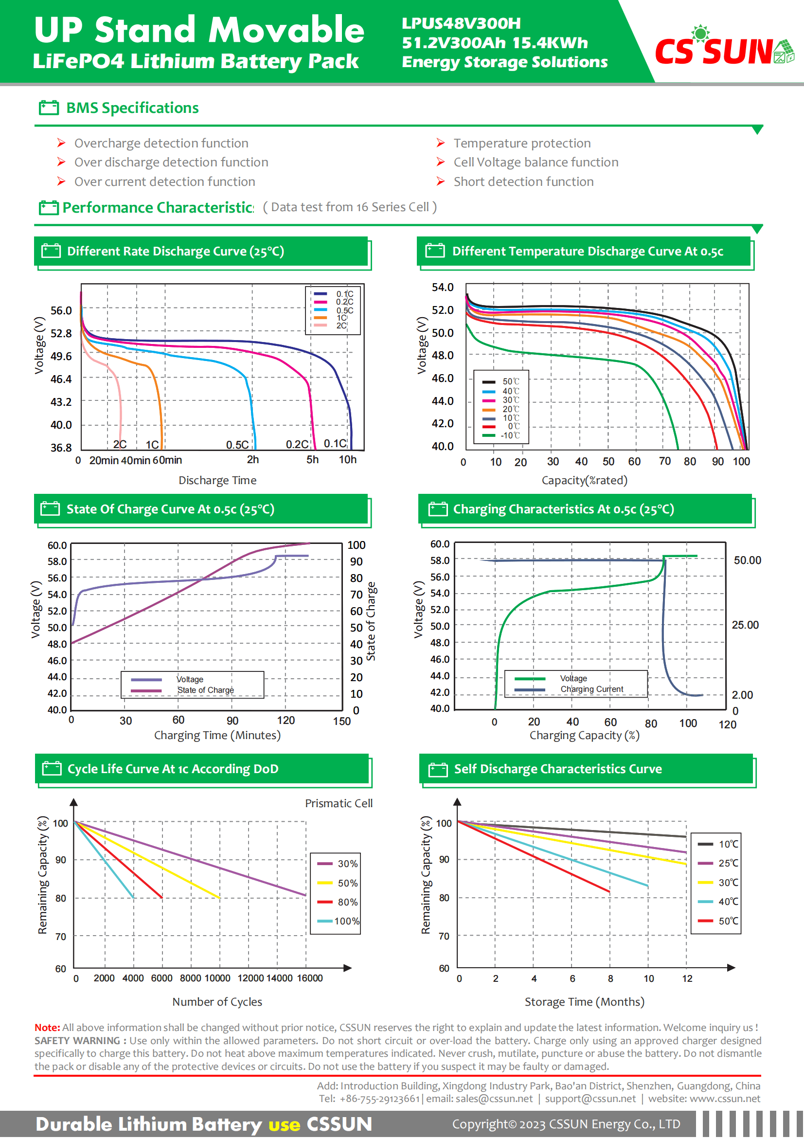 CSSUN LPUS48V300H 51.2V300Ah UP Stand LiFePo4 Battery