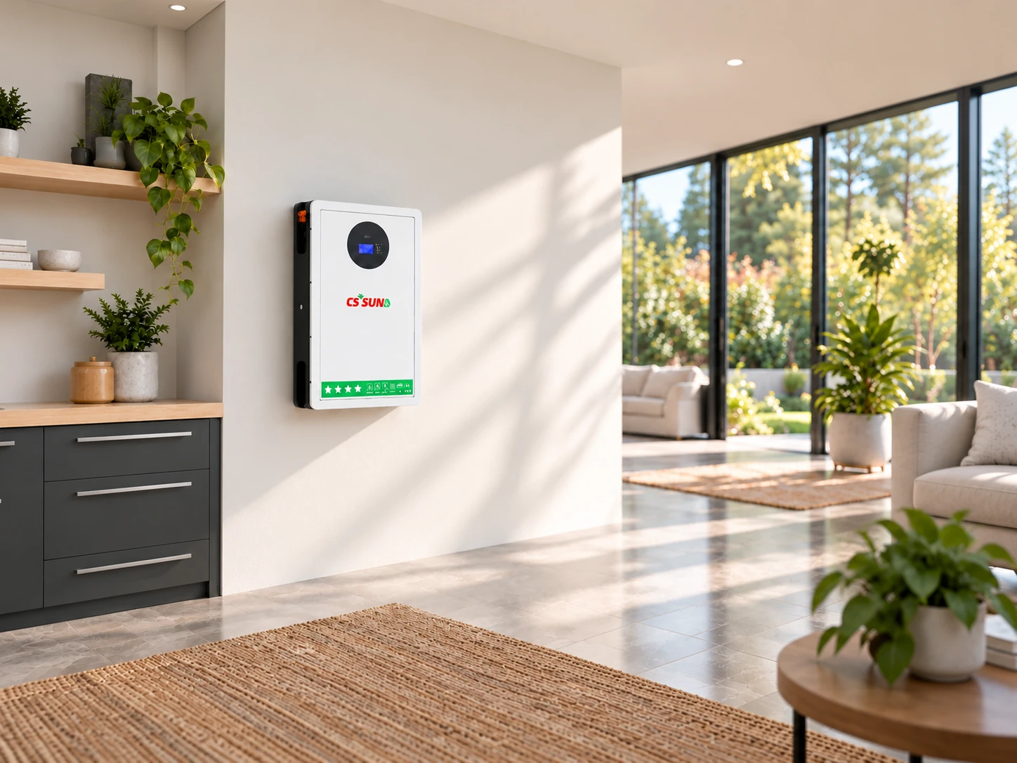 CSSUN LPW wall-mounted battery in a sunny home